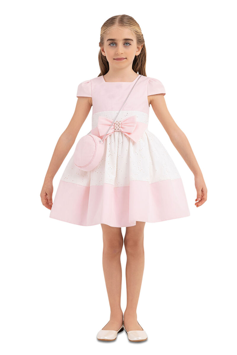 Pink Square Neck Dress for Girls 4-8 AGE 33315PR - 1