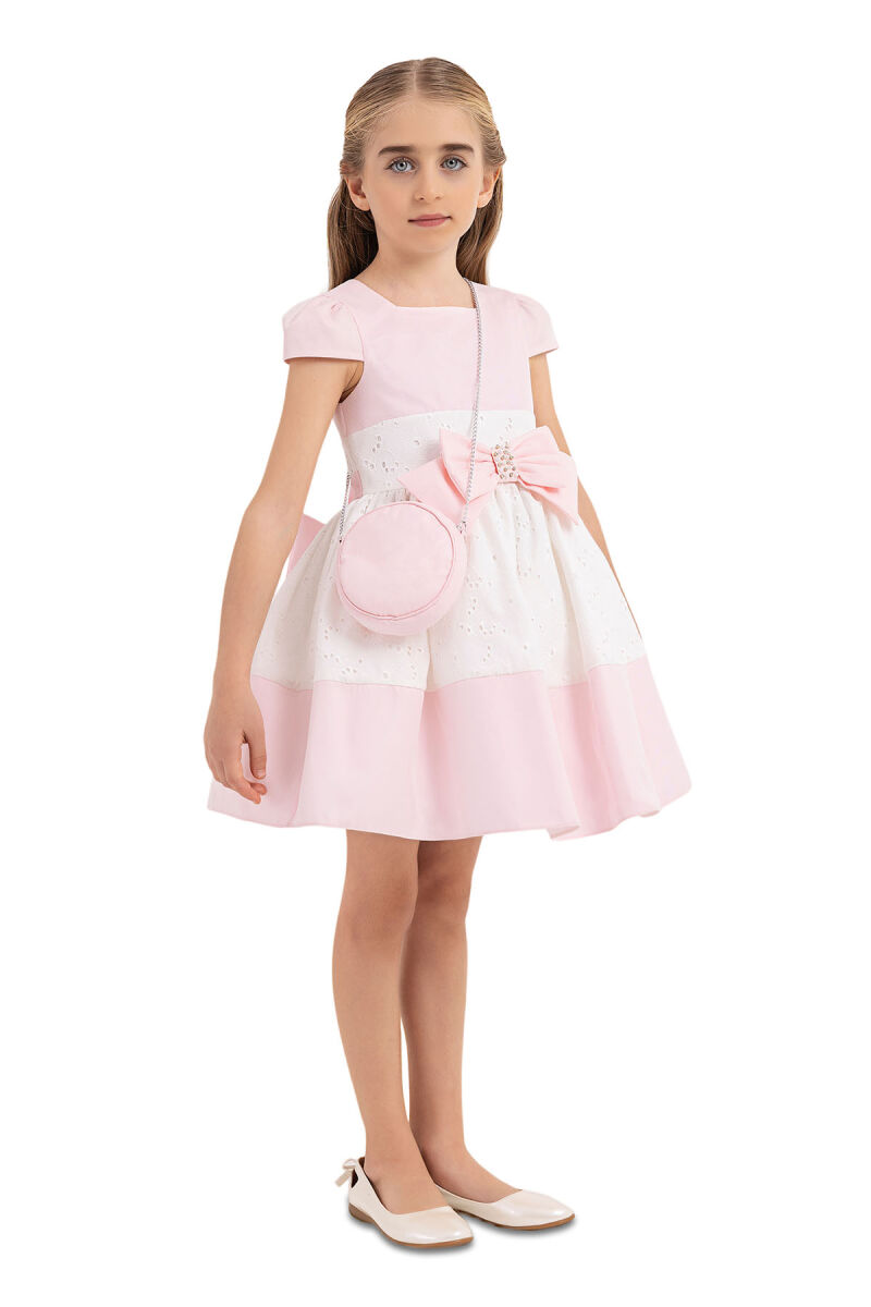 Pink Square Neck Dress for Girls 4-8 AGE 33315PR - 2