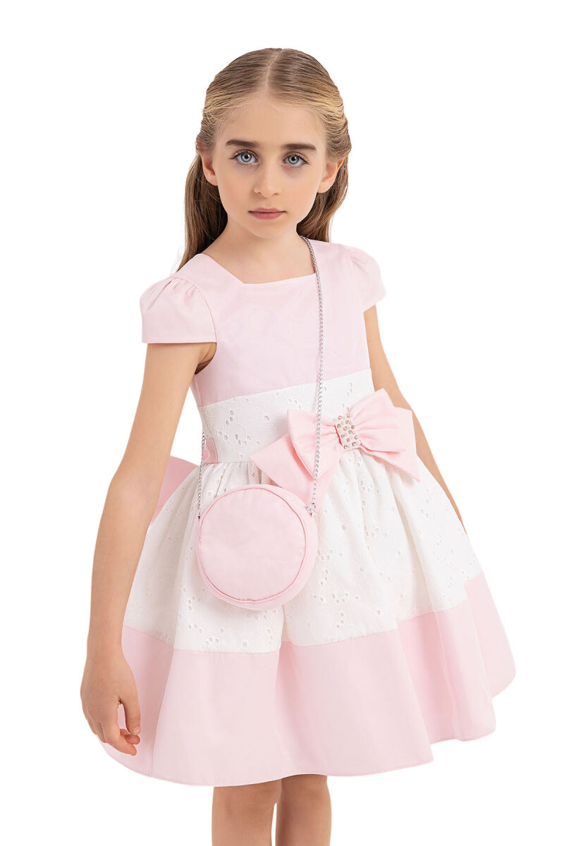 Pink Square Neck Dress for Girls 4-8 AGE 33315PR - 3