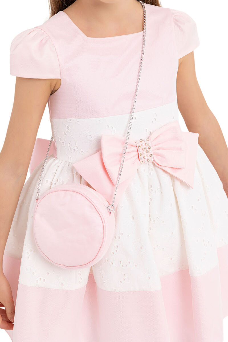 Pink Square Neck Dress for Girls 4-8 AGE 33315PR - 4