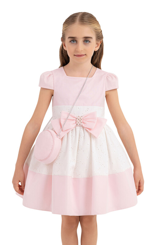 Pink Square Neck Dress for Girls 4-8 AGE 33315PR - 5
