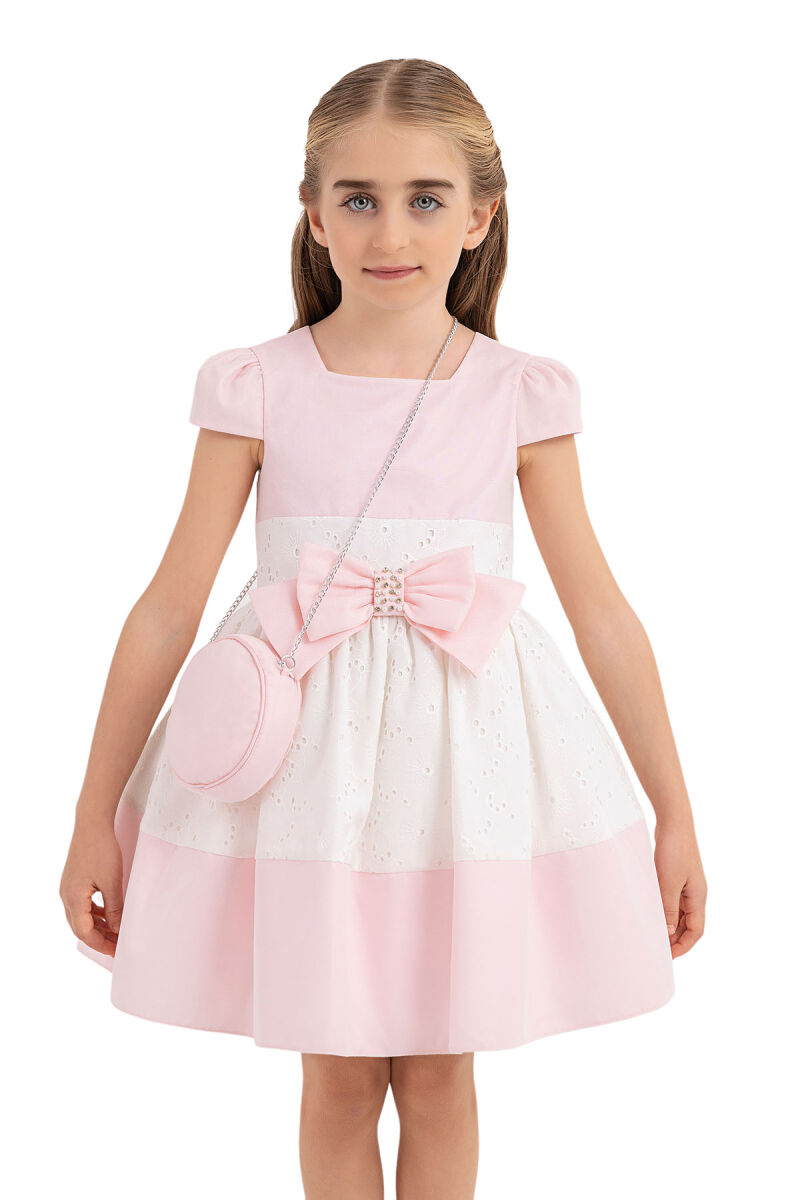 Pink Square Neck Dress for Girls 4-8 AGE 33315PR - 5