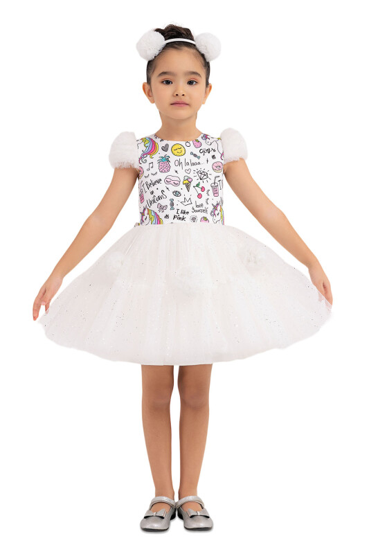 Ecru Unicorn dress for girls 2-6 AGE 33331PR - 1