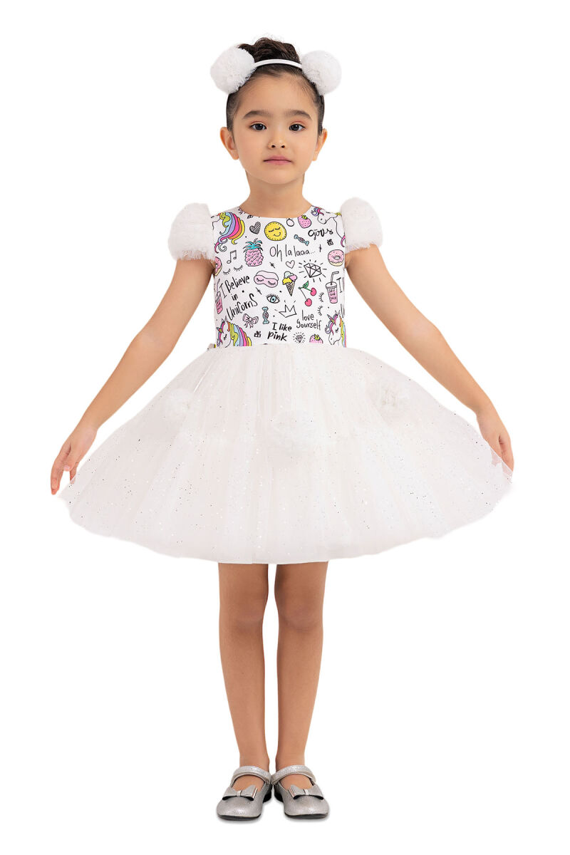 Ecru Unicorn dress for girls 2-6 AGE 33331PR - 1