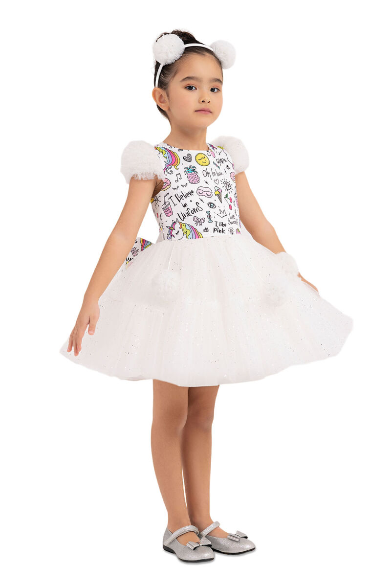 Ecru Unicorn dress for girls 2-6 AGE 33331PR - 2