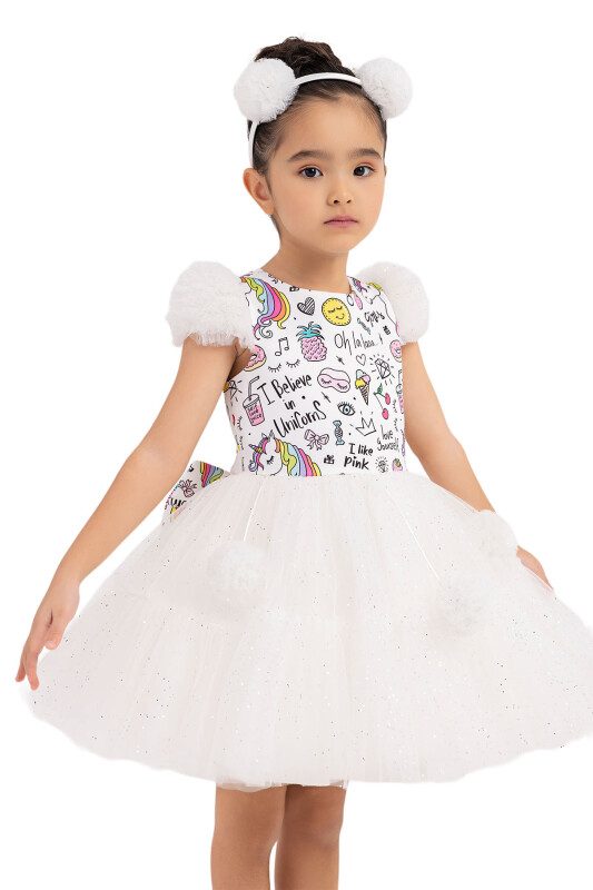 Ecru Unicorn dress for girls 2-6 AGE 33331PR - 3