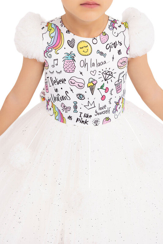 Ecru Unicorn dress for girls 2-6 AGE 33331PR - 4