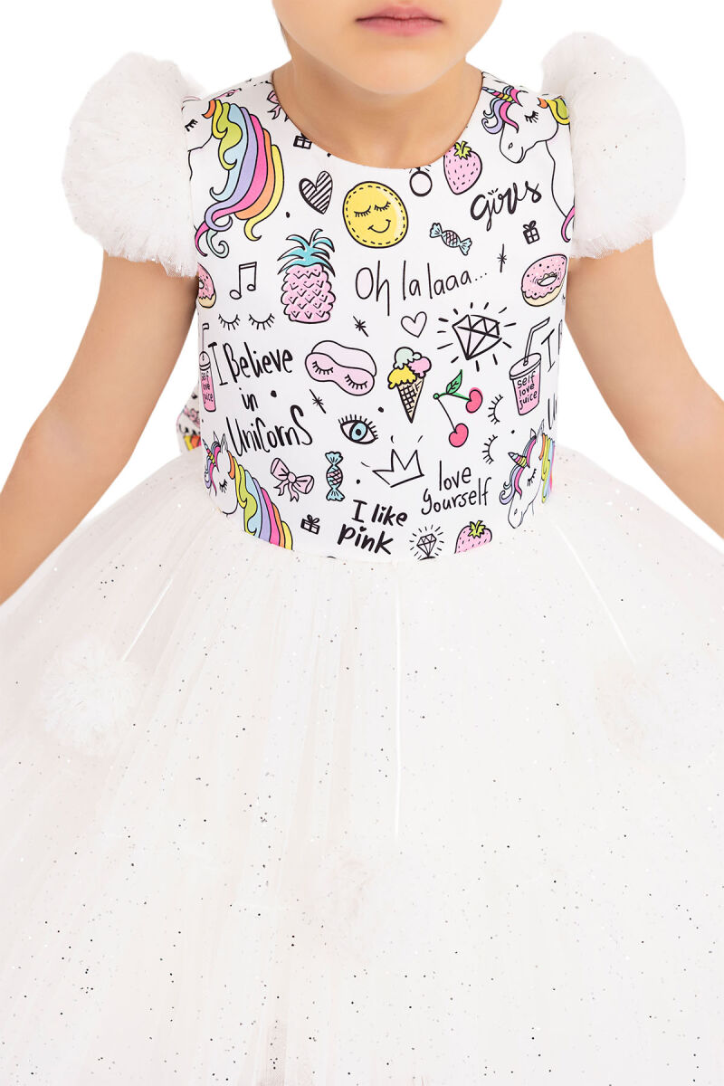Ecru Unicorn dress for girls 2-6 AGE 33331PR - 4