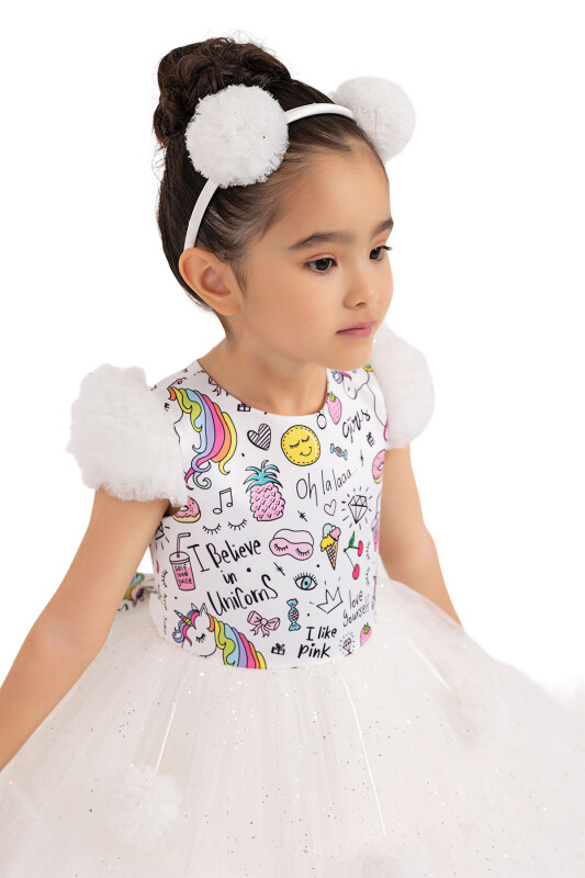 Ecru Unicorn dress for girls 2-6 AGE 33331PR - 5