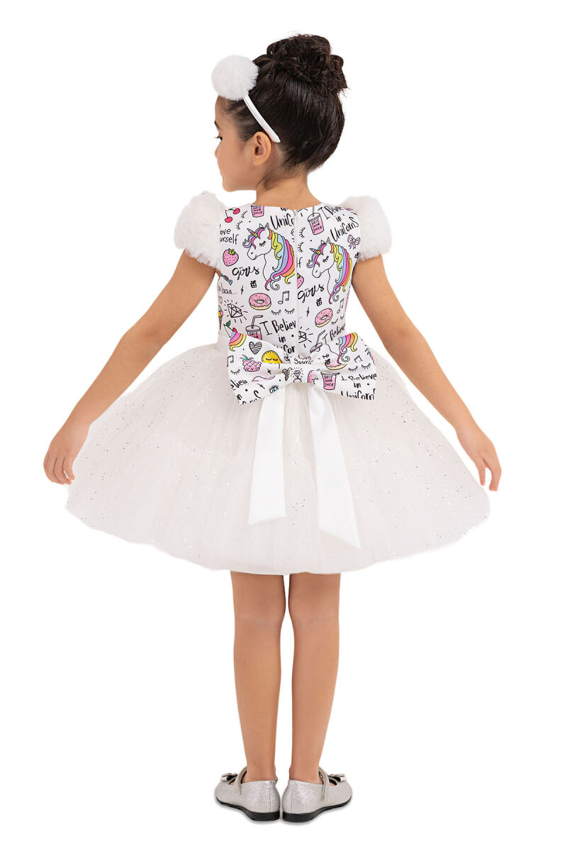 Ecru Unicorn dress for girls 2-6 AGE 33331PR - 7
