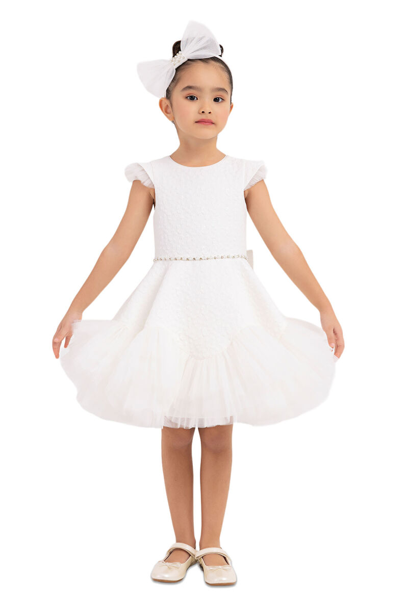 Ecru Ruffled Dress for Girls 4-8 AGE 33343PR - 1