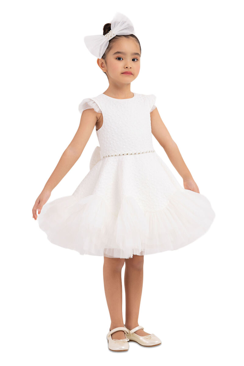 Ecru Ruffled Dress for Girls 4-8 AGE 33343PR - 2