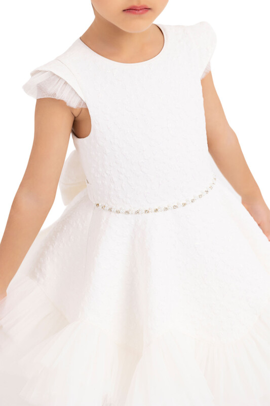 Ecru Ruffled Dress for Girls 4-8 AGE 33343PR - 3
