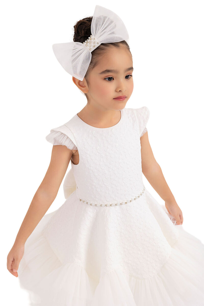 Ecru Ruffled Dress for Girls 4-8 AGE 33343PR - 4