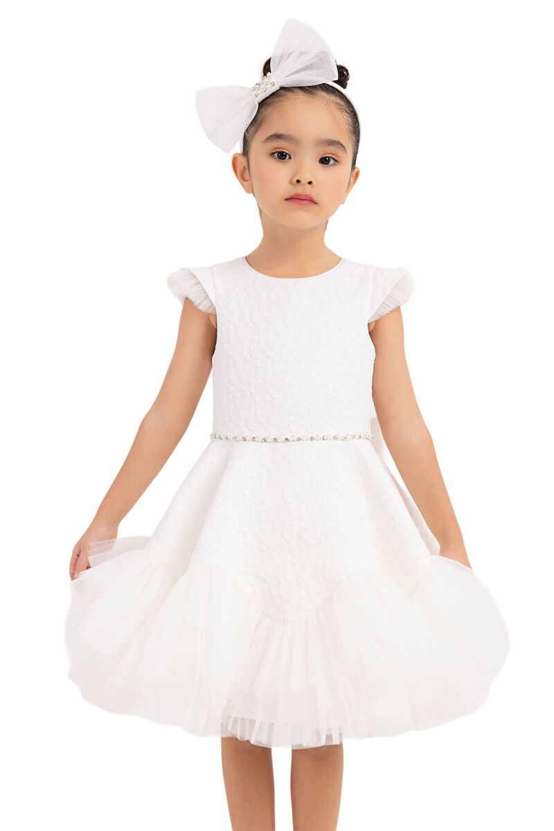 Ecru Ruffled Dress for Girls 4-8 AGE 33343PR - 5