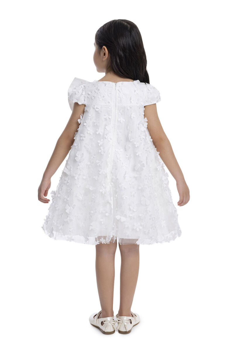 Ecru Girl's Dress with Bow 3-7 AGE 34003PR - 6