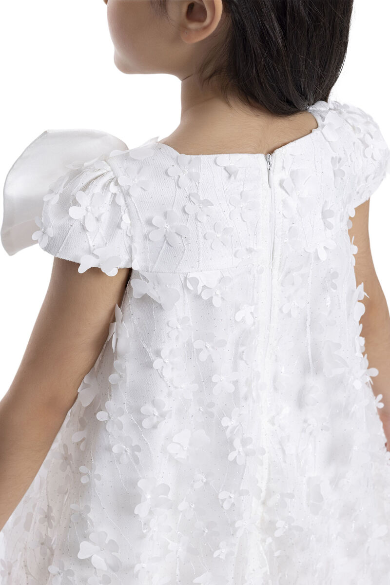 Ecru Girl's Dress with Bow 3-7 AGE 34003PR - 7