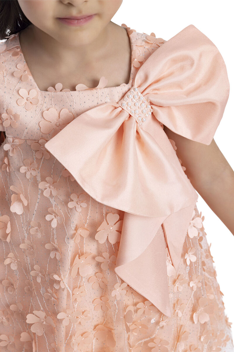 Salmon Girl's Dress with Bow 3-7 AGE 34003PR - 5