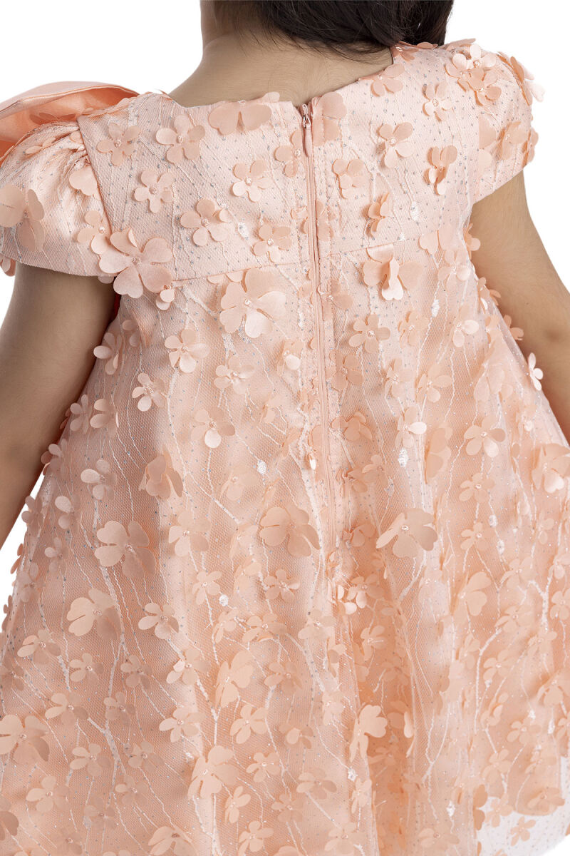 Salmon Girl's Dress with Bow 3-7 AGE 34003PR - 7