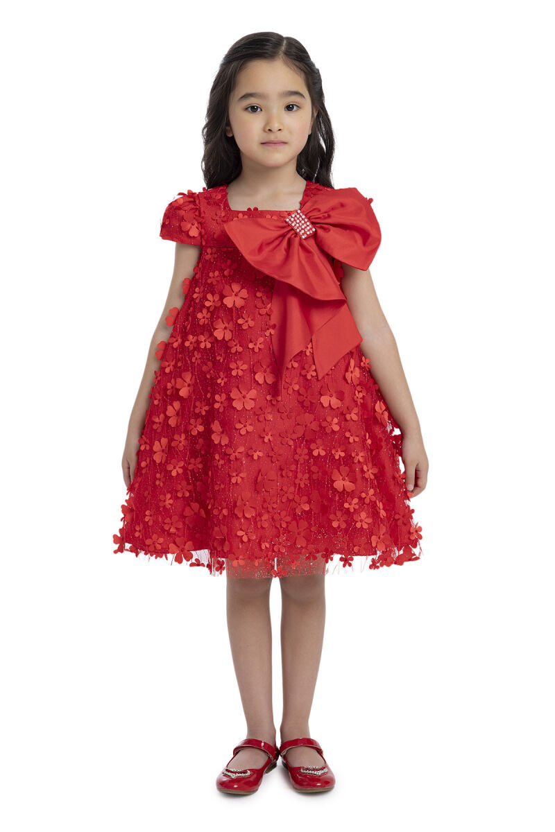 Red Girl's Dress with Bow 3-7 AGE 34003PR - 3