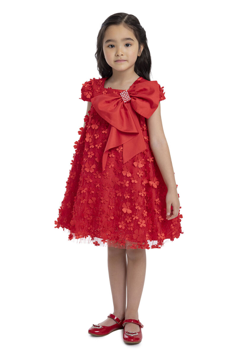 Red Girl's Dress with Bow 3-7 AGE 34003PR - 4