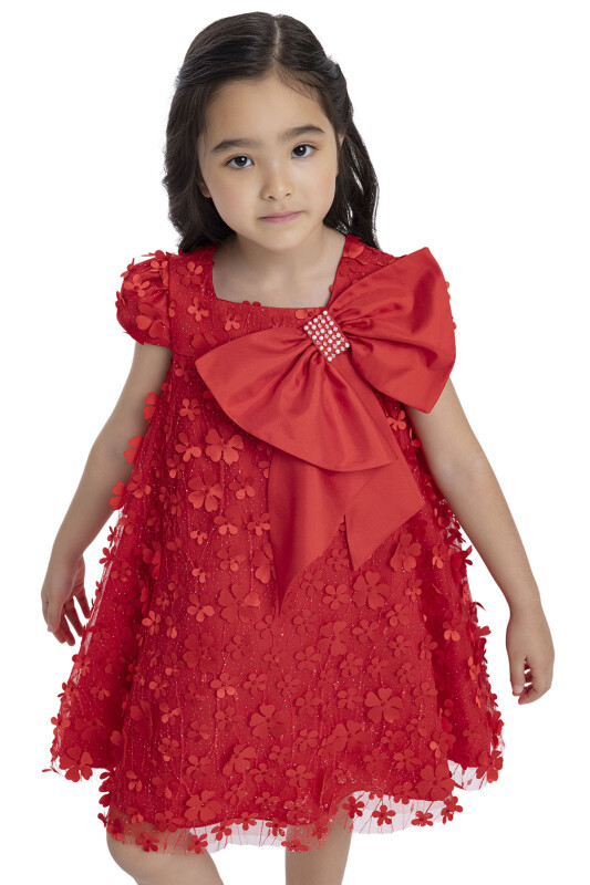 Red Girl's Dress with Bow 3-7 AGE 34003PR - 6