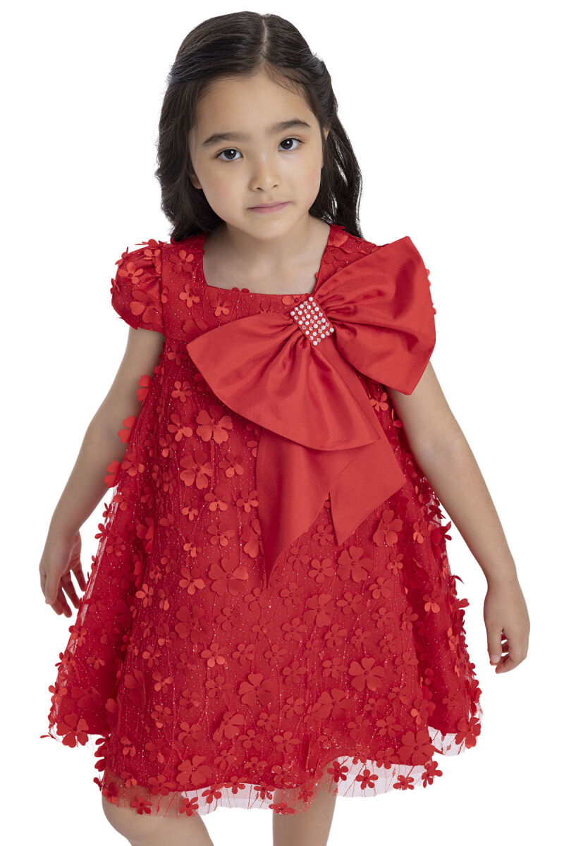 Red Girl's Dress with Bow 3-7 AGE 34003PR - 6