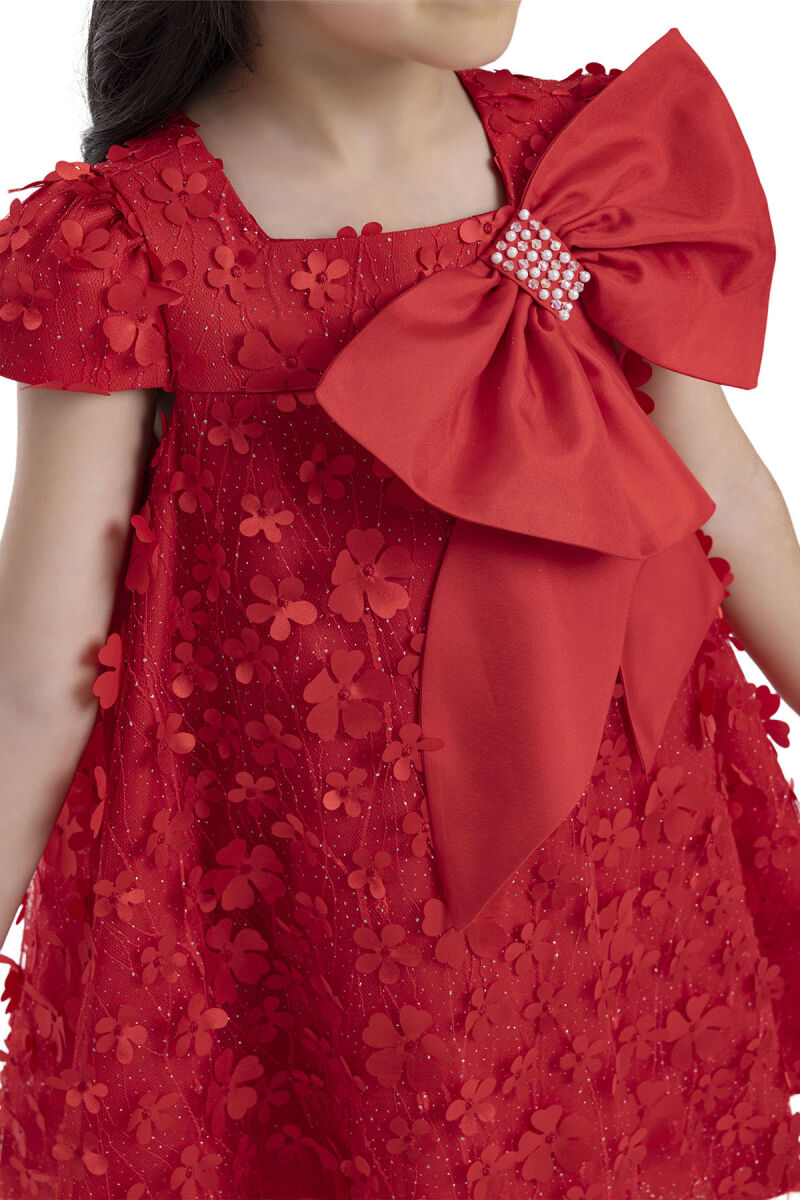 Red Girl's Dress with Bow 3-7 AGE 34003PR - 7