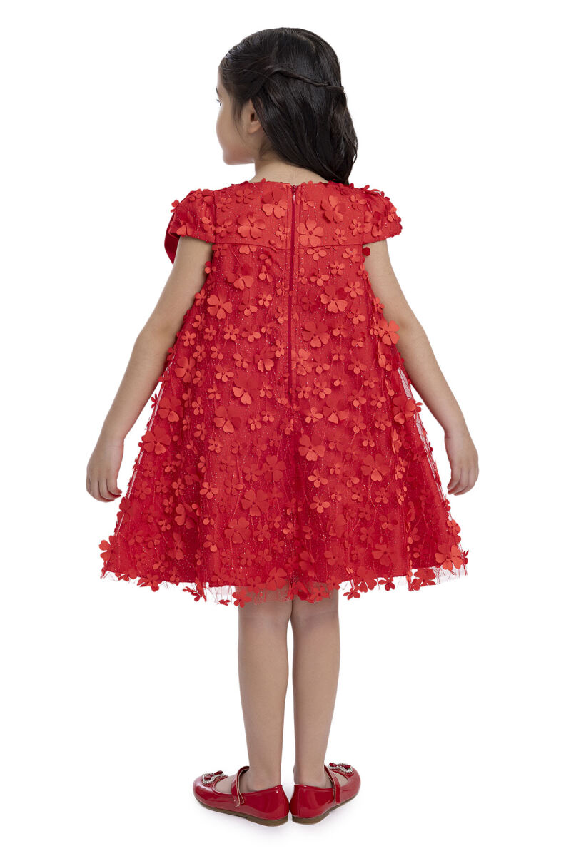 Red Girl's Dress with Bow 3-7 AGE 34003PR - 8
