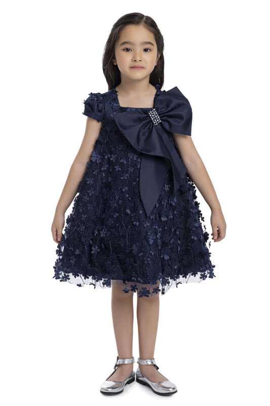 Navy Girl's Dress with Bow 3-7 AGE 34003PR - 3