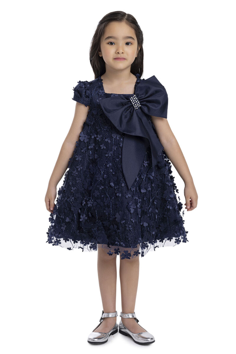 Navy Girl's Dress with Bow 3-7 AGE 34003PR - 3