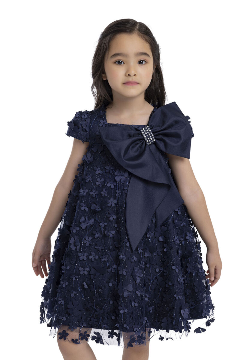 Navy Girl's Dress with Bow 3-7 AGE 34003PR - 6