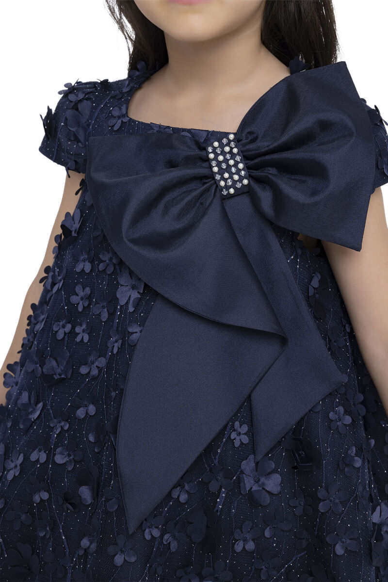Navy Girl's Dress with Bow 3-7 AGE 34003PR - 7