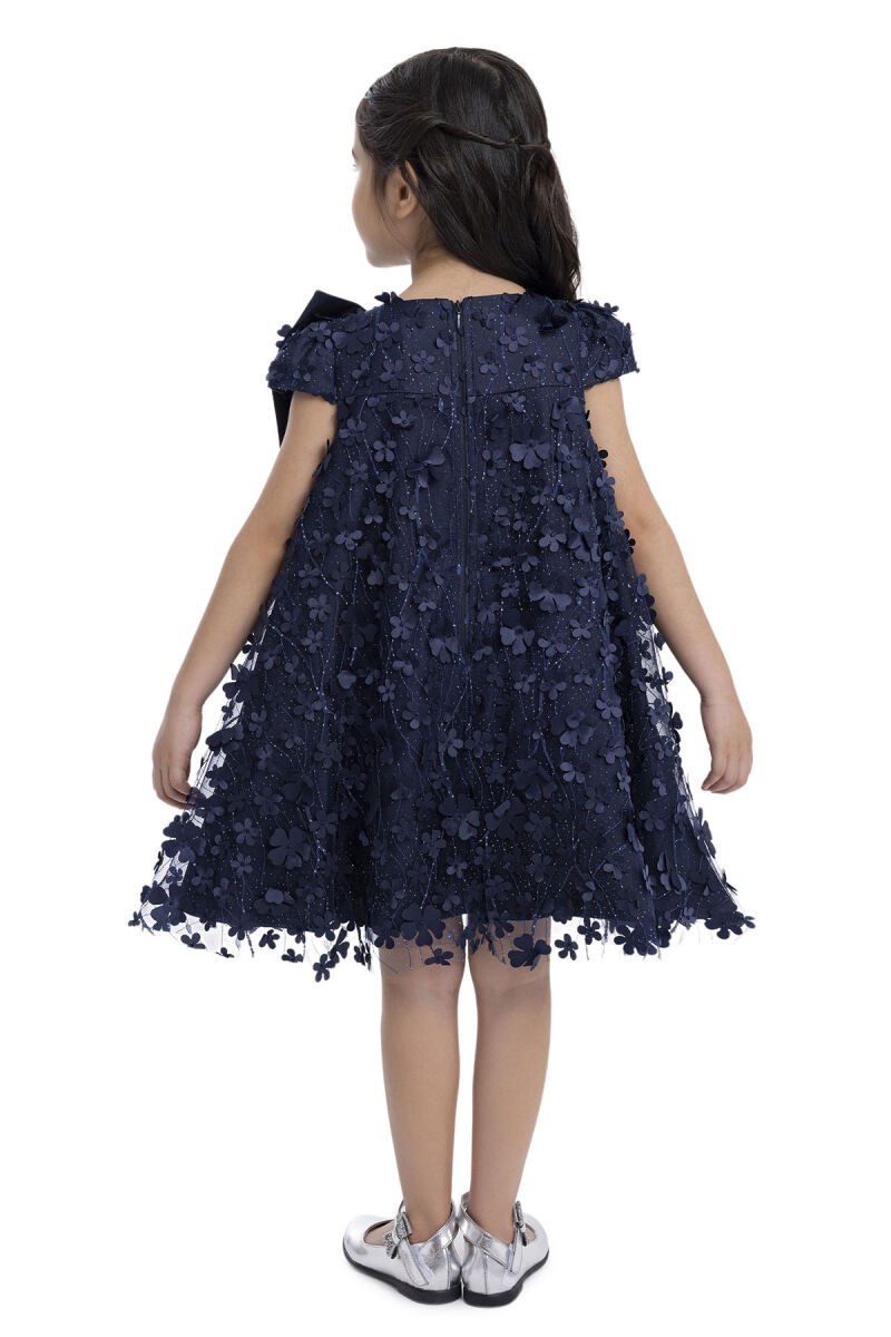 Navy Girl's Dress with Bow 3-7 AGE 34003PR - 8