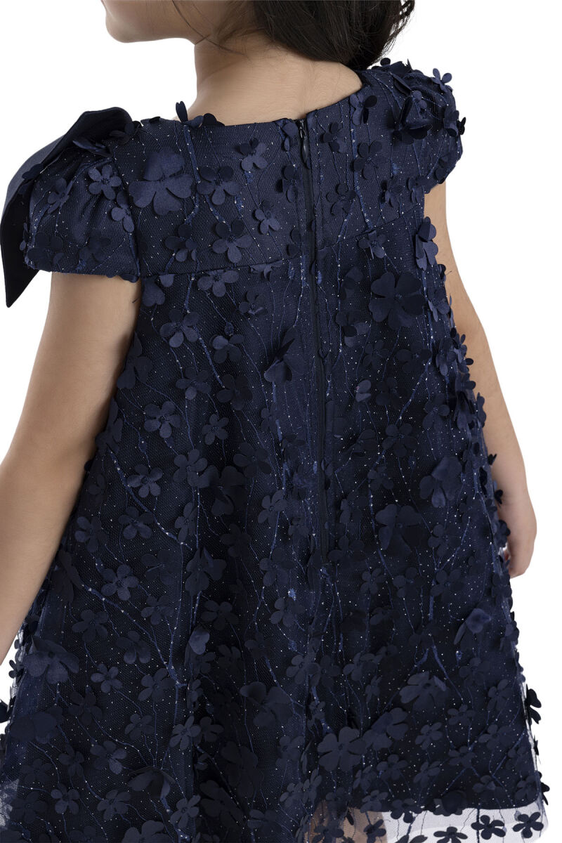 Navy Girl's Dress with Bow 3-7 AGE 34003PR - 9