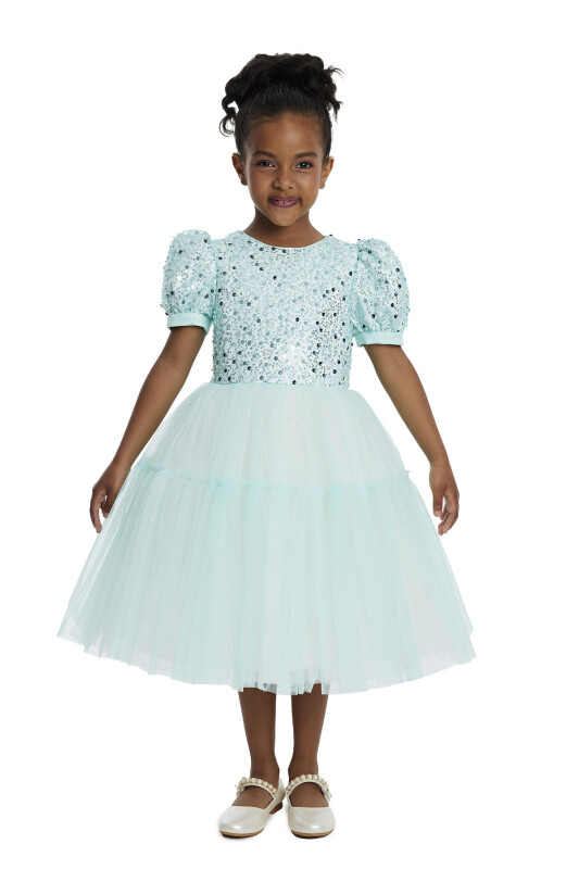 Mint Puff Sleeve Girl's Dress 3-7 AGE 34052PR 