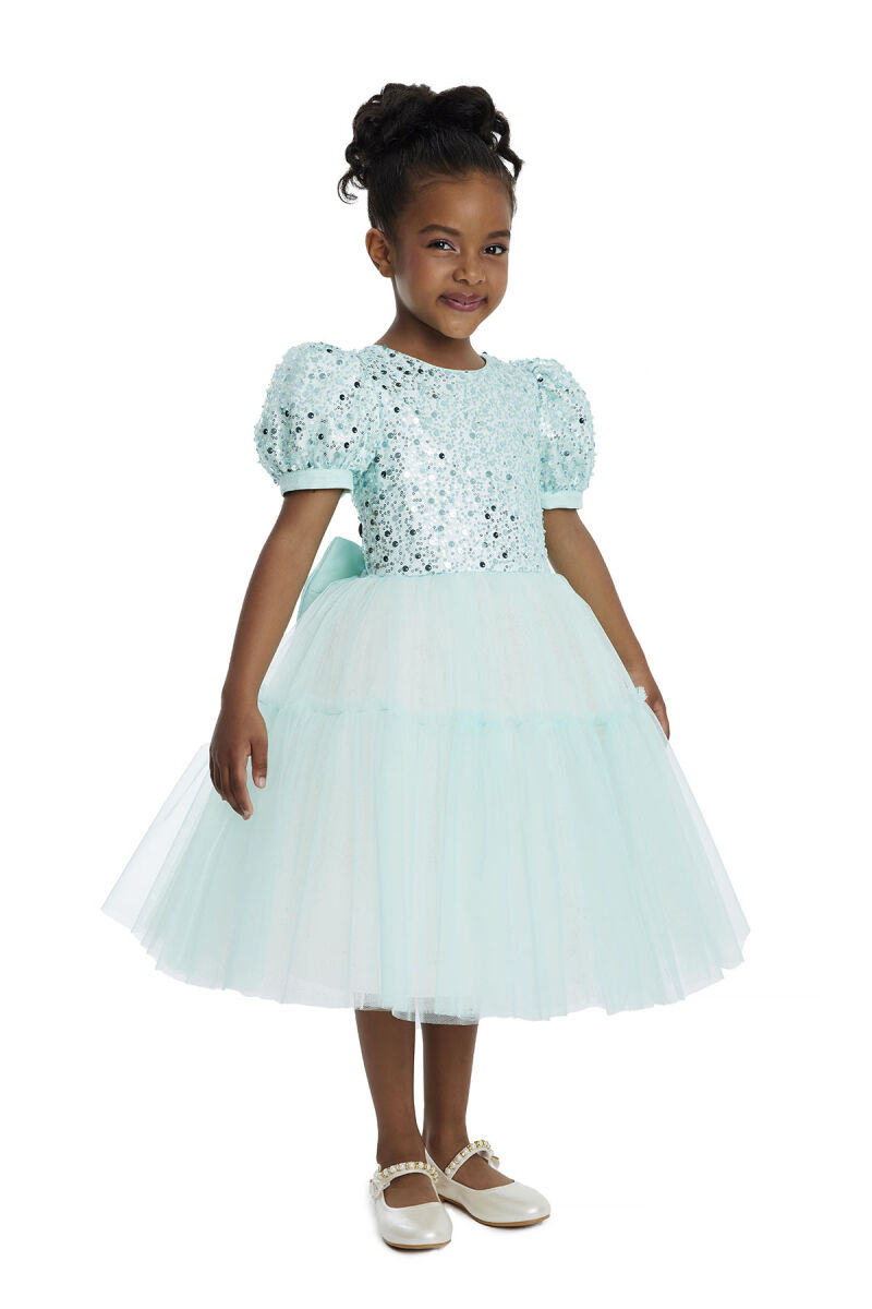 Mint Puff Sleeve Girl's Dress 3-7 AGE 34052PR - 2