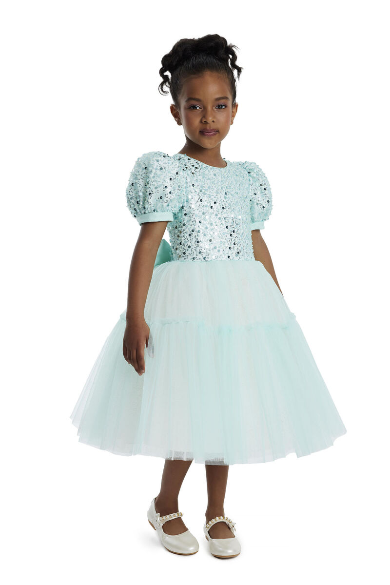 Mint Puff Sleeve Girl's Dress 3-7 AGE 34052PR - 3