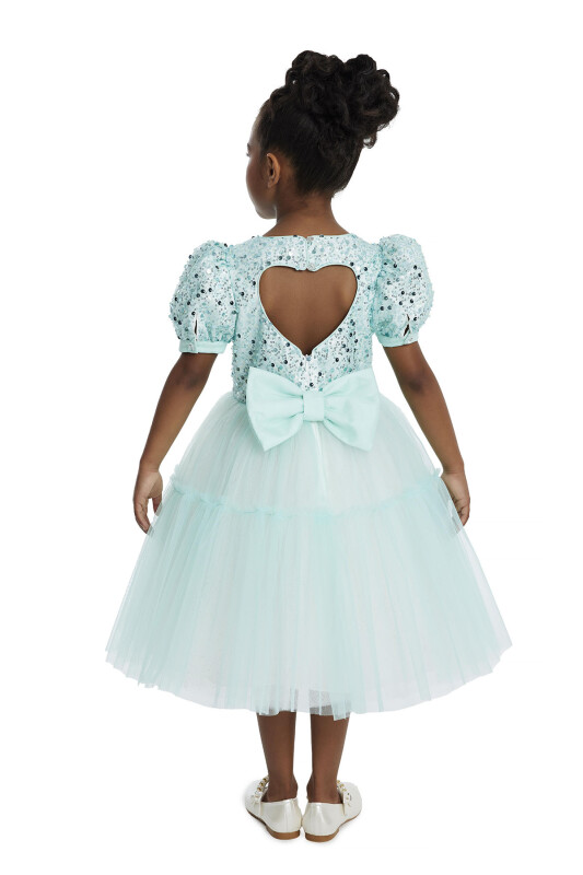 Mint Puff Sleeve Girl's Dress 3-7 AGE 34052PR - 6