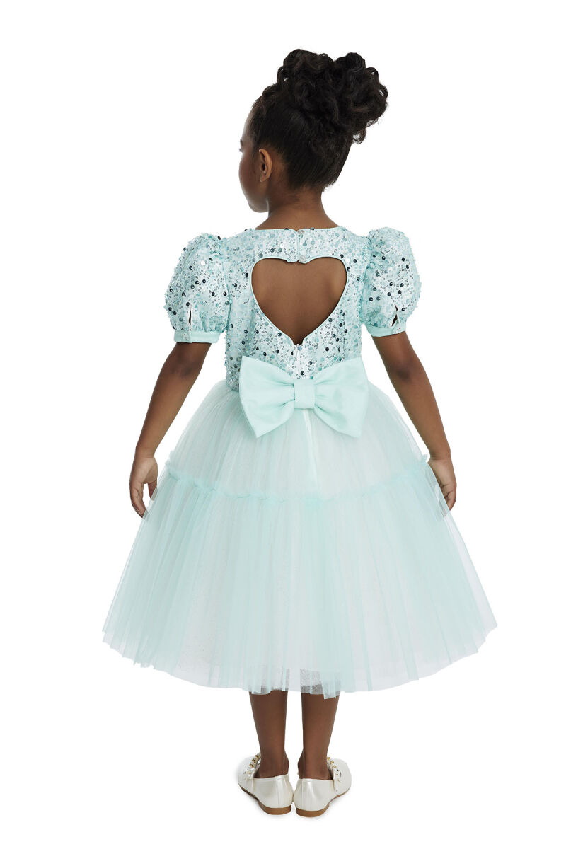 Mint Puff Sleeve Girl's Dress 3-7 AGE 34052PR - 6