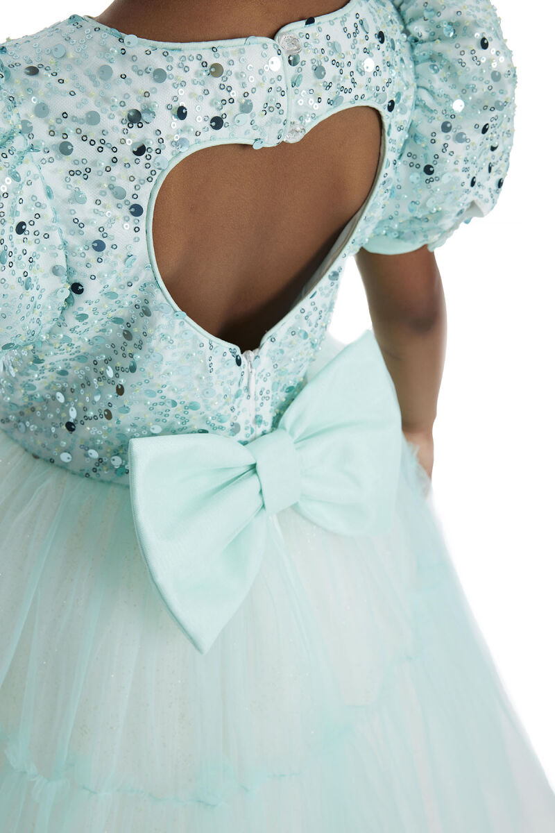 Mint Puff Sleeve Girl's Dress 3-7 AGE 34052PR - 7