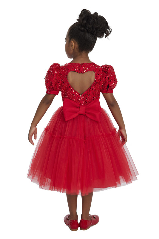 Red Puff Sleeve Girl's Dress 3-7 AGE 34052PR - 9