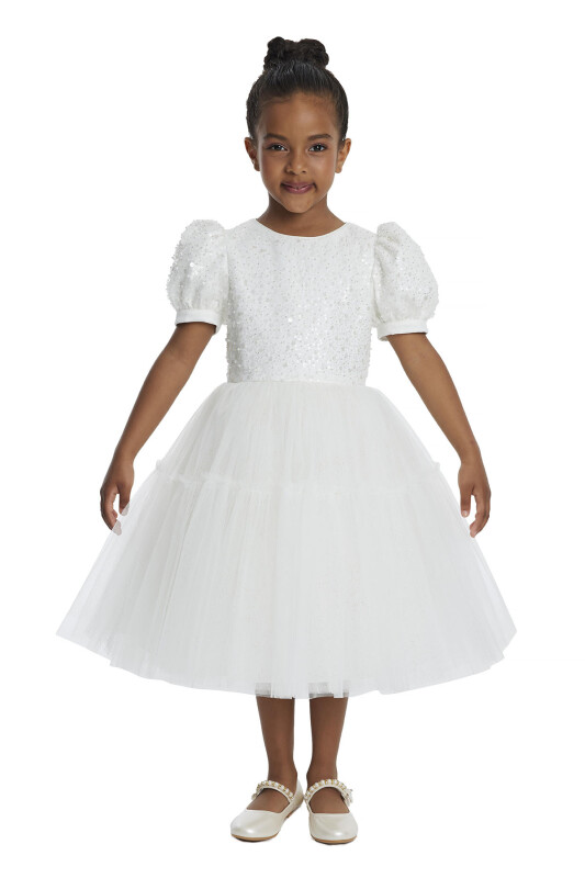 Ecru Puff Sleeve Girl's Dress 3-7 AGE 34052PR 