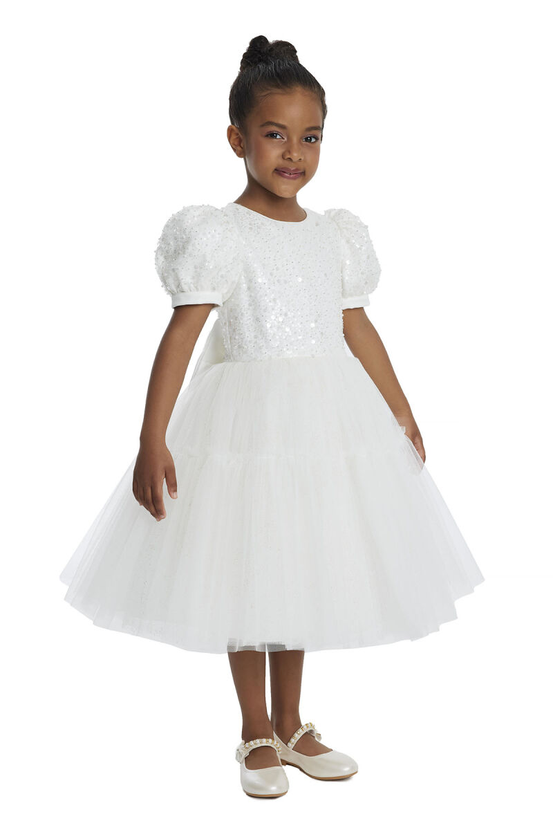 Ecru Puff Sleeve Girl's Dress 3-7 AGE 34052PR - 2