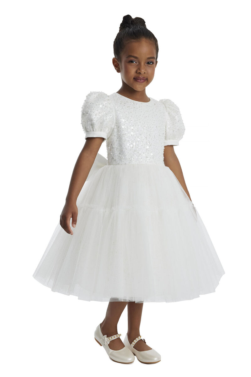 Ecru Puff Sleeve Girl's Dress 3-7 AGE 34052PR - 3