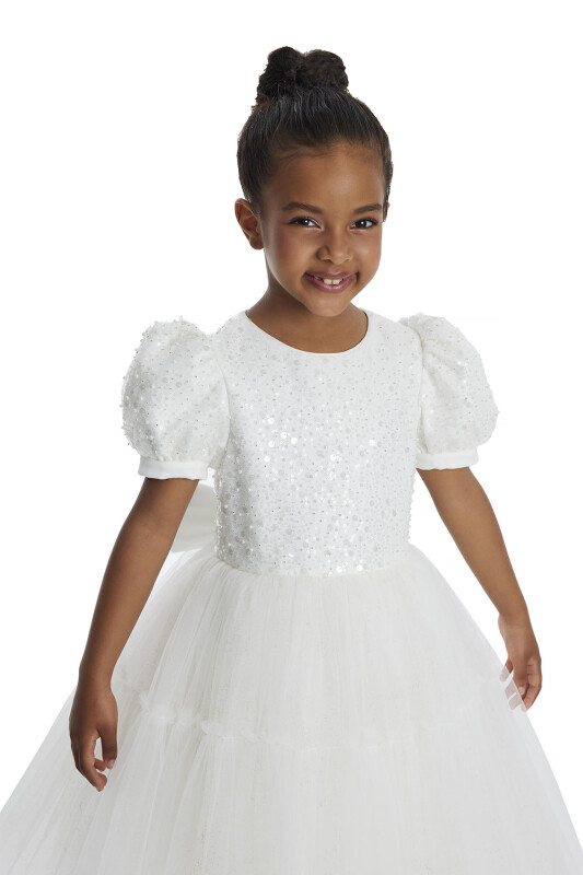 Ecru Puff Sleeve Girl's Dress 3-7 AGE 34052PR - 4