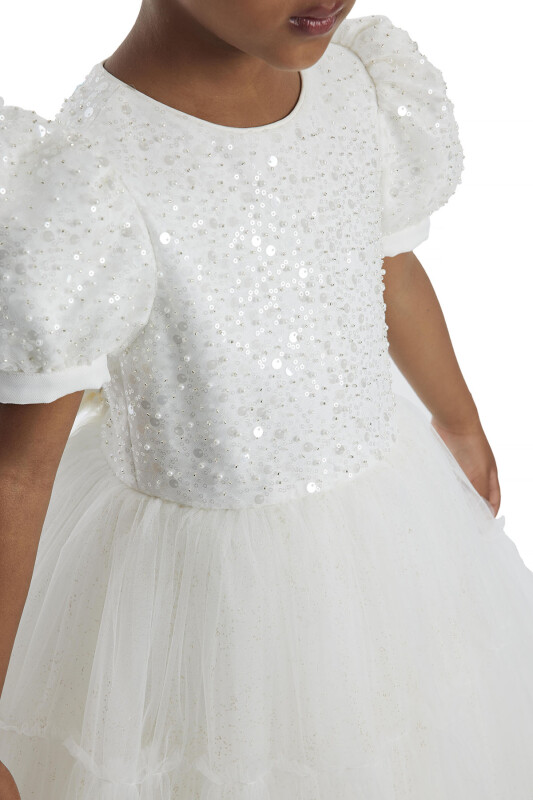 Ecru Puff Sleeve Girl's Dress 3-7 AGE 34052PR - 5