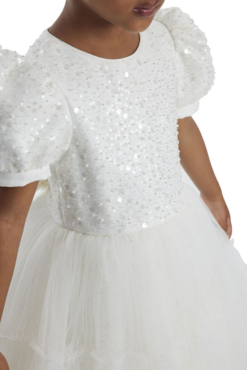 Ecru Puff Sleeve Girl's Dress 3-7 AGE 34052PR - 5