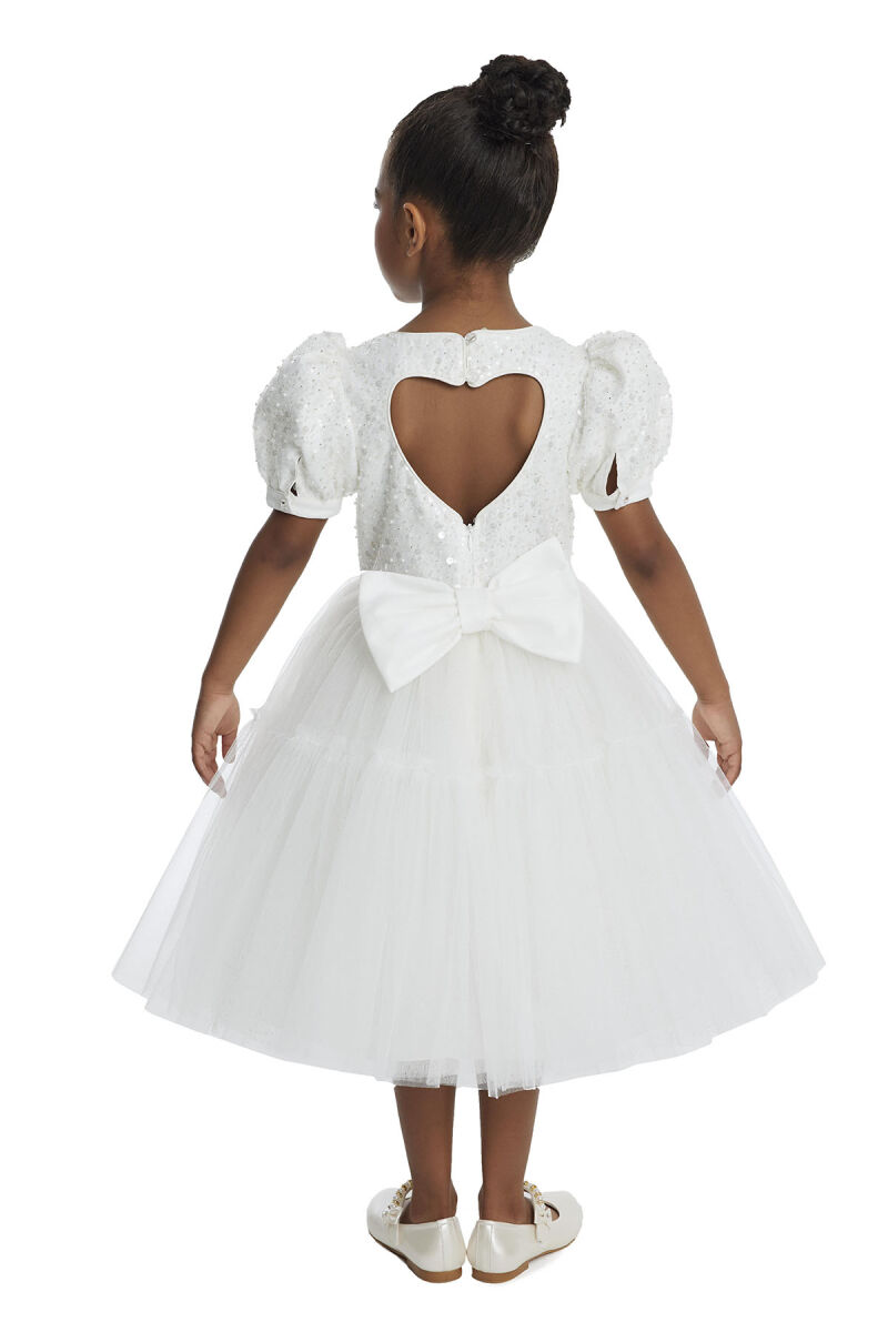 Ecru Puff Sleeve Girl's Dress 3-7 AGE 34052PR - 6