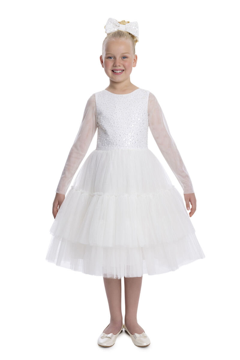 Ecru Knee-Length Girl's Dress 8-12 AGE 34040PR - 2